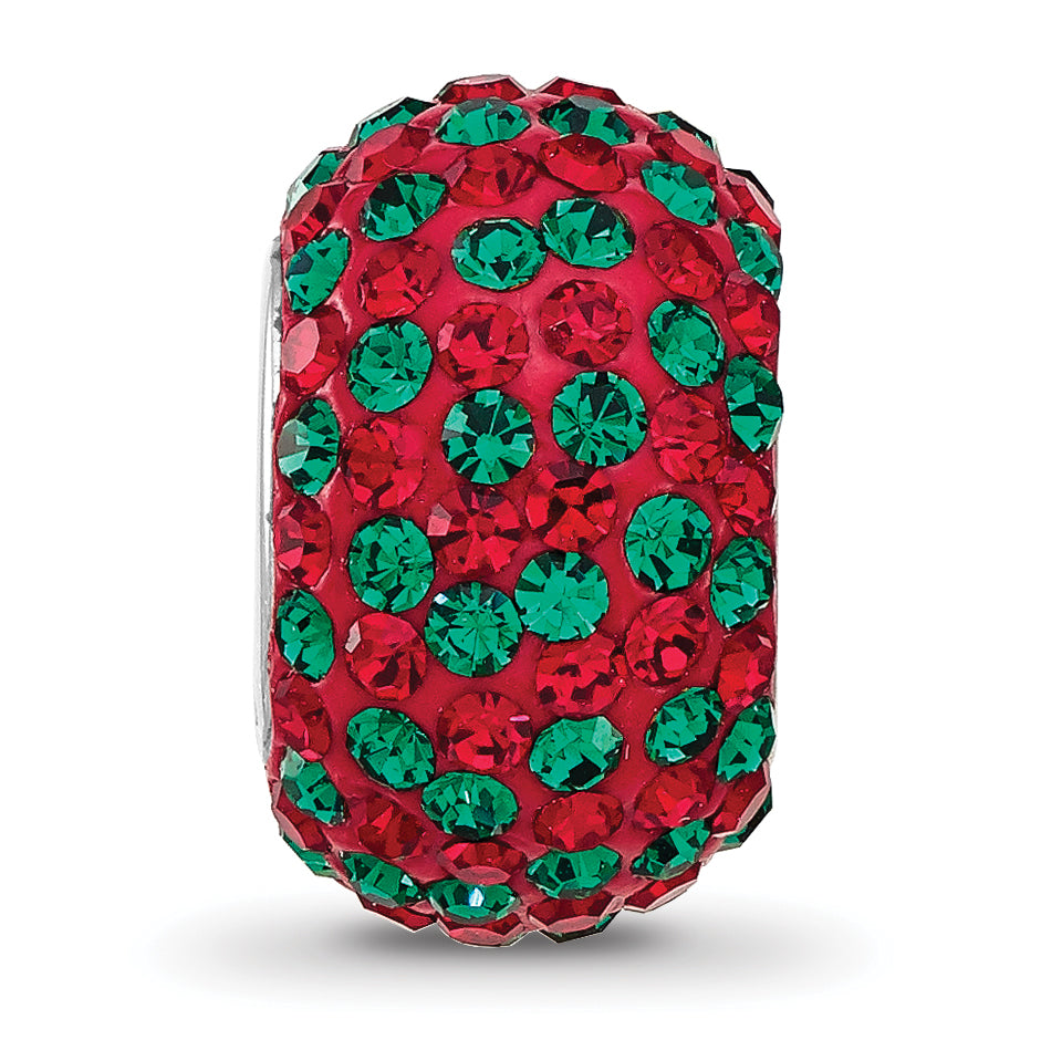Sterling Silver Reflections Rhodium Plated Red/Green Preciosa Crystal Bead