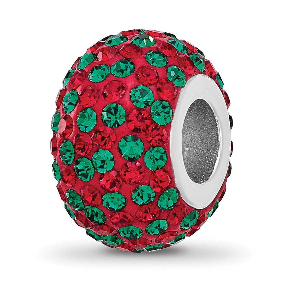 Sterling Silver Reflections Rhodium Plated Red/Green Preciosa Crystal Bead