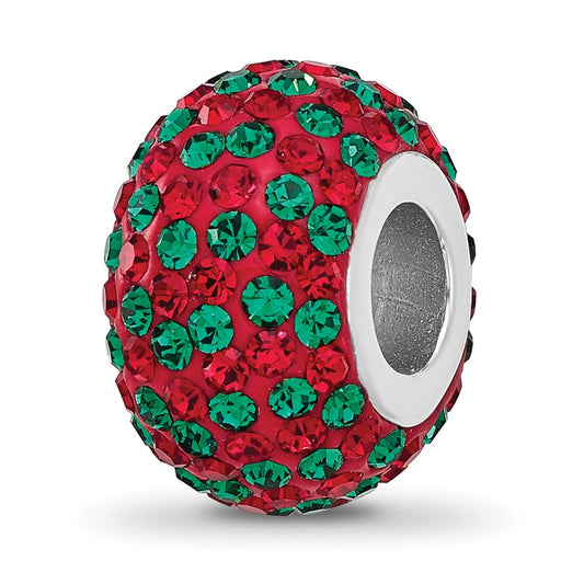 Sterling Silver Reflections Rhodium Plated Red/Green Preciosa Crystal Bead
