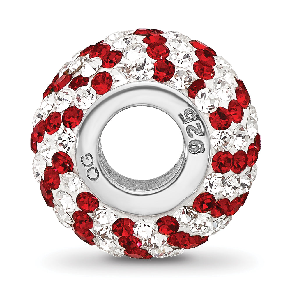 Sterling Silver Reflections Rhodium Plated Red/White Preciosa Crystal Bead