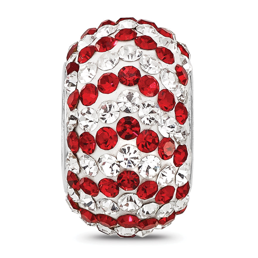 Sterling Silver Reflections Rhodium Plated Red/White Preciosa Crystal Bead