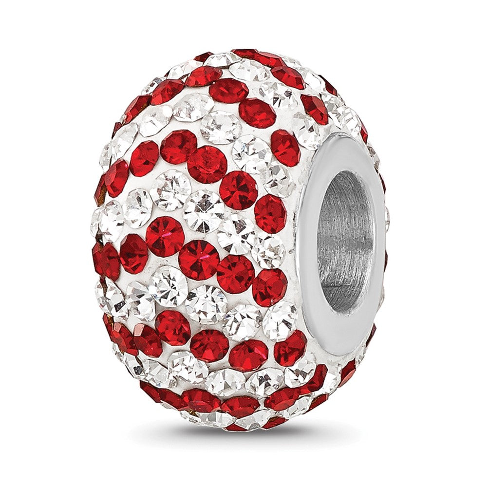 Sterling Silver Reflections Rhodium Plated Red/White Preciosa Crystal Bead