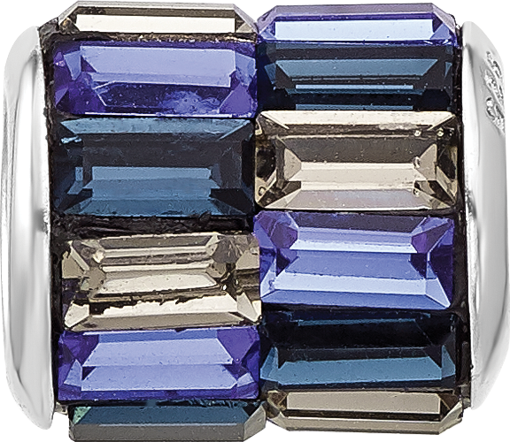 Sterling Silver Reflections Rhodium Plated Blue/Grey Preciosa Crystal Bead