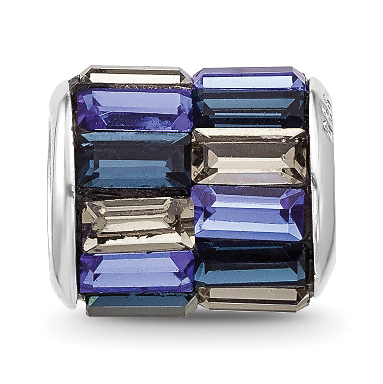 Sterling Silver Reflections Rhodium Plated Blue/Grey Preciosa Crystal Bead
