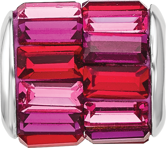 Sterling Silver Reflections Rhodium Plated Pink/Red Preciosa Crystal Bead