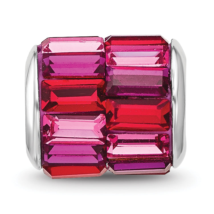 Sterling Silver Reflections Rhodium Plated Pink/Red Preciosa Crystal Bead