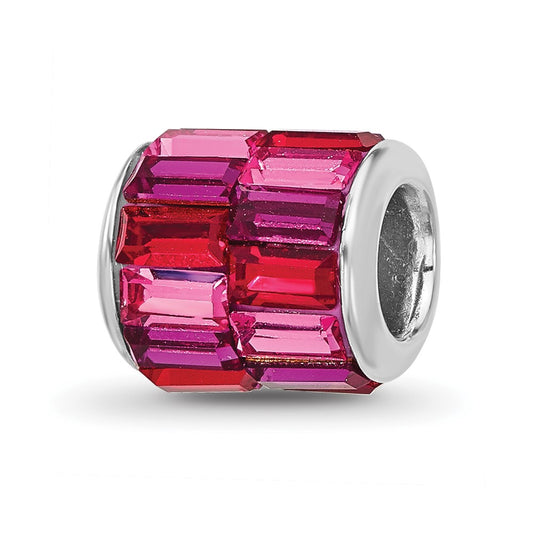 Sterling Silver Reflections Rhodium Plated Pink/Red Preciosa Crystal Bead