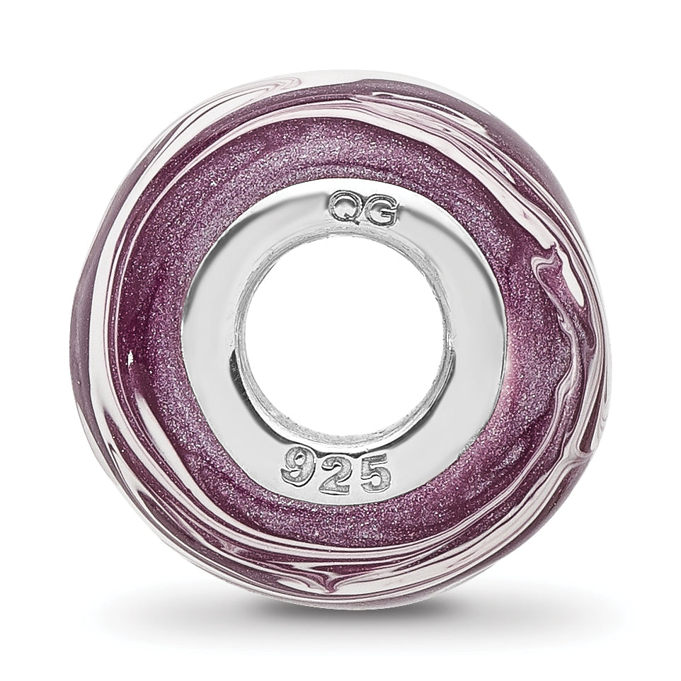 Sterling Silver Reflections Rhodium plated Purple & White Enameled Bead