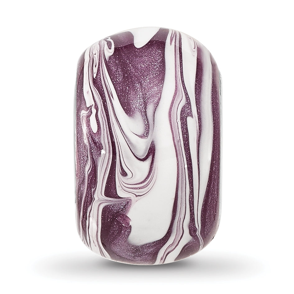 Sterling Silver Reflections Rhodium plated Purple & White Enameled Bead