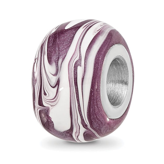Sterling Silver Reflections Rhodium plated Purple & White Enameled Bead