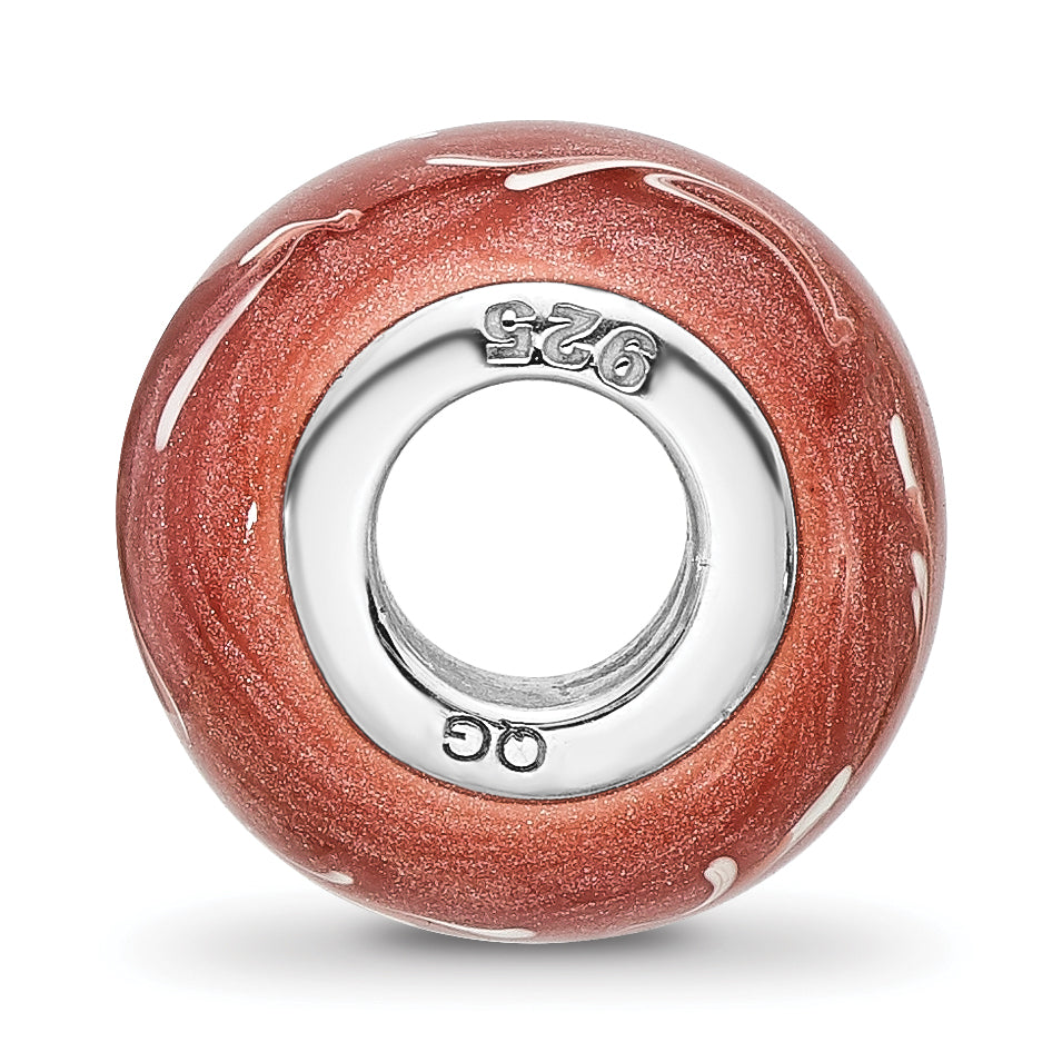 Sterling Silver Reflections Rhodium plated Dark Coral & White Enamel Bead