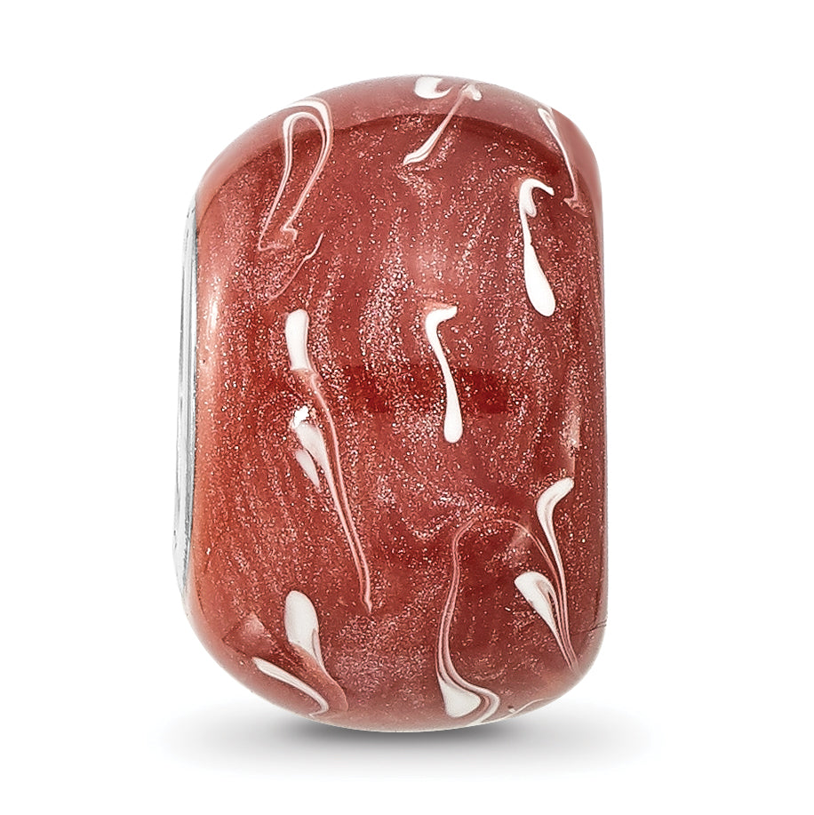 Sterling Silver Reflections Rhodium plated Dark Coral & White Enamel Bead