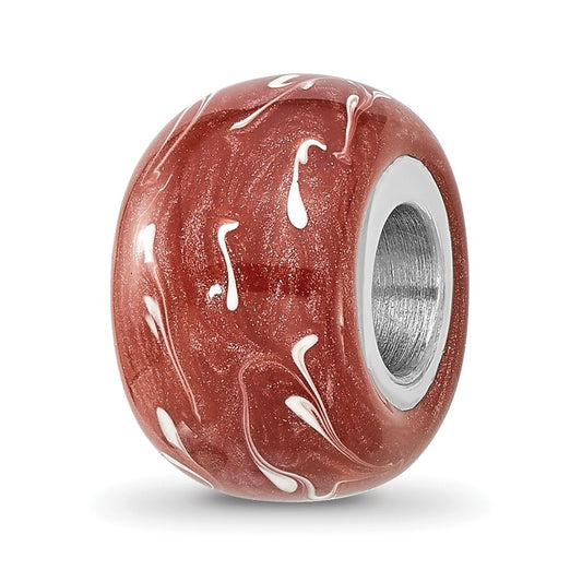 Sterling Silver Reflections Rhodium plated Dark Coral & White Enamel Bead