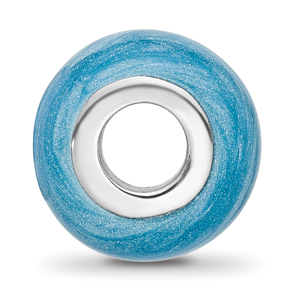 Sterling Silver Reflections Rhodium plated Light Blue Shimmer Enamel Bead