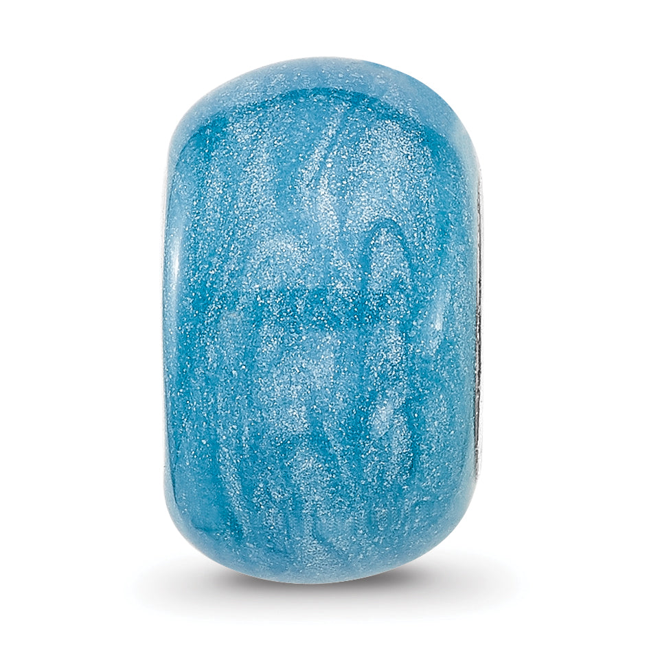Sterling Silver Reflections Rhodium plated Light Blue Shimmer Enamel Bead