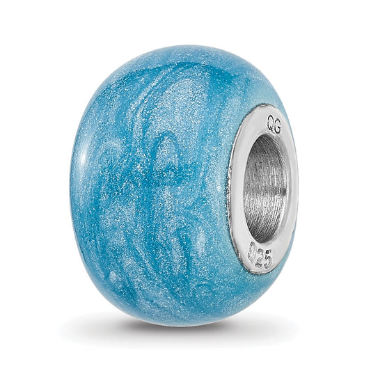 Sterling Silver Reflections Rhodium plated Light Blue Shimmer Enamel Bead