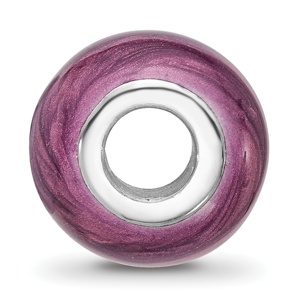 Sterling Silver Reflections Rhodium plated Light Purple Shimmer Enamel Bead