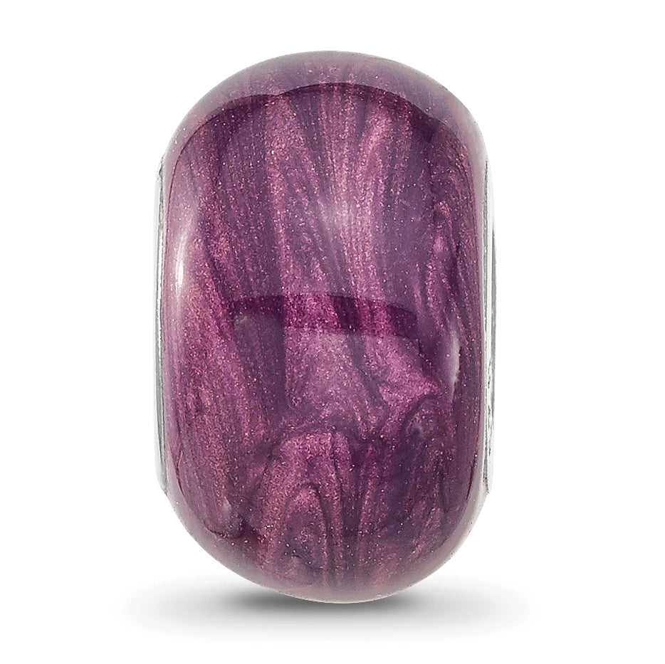 Sterling Silver Reflections Rhodium plated Light Purple Shimmer Enamel Bead