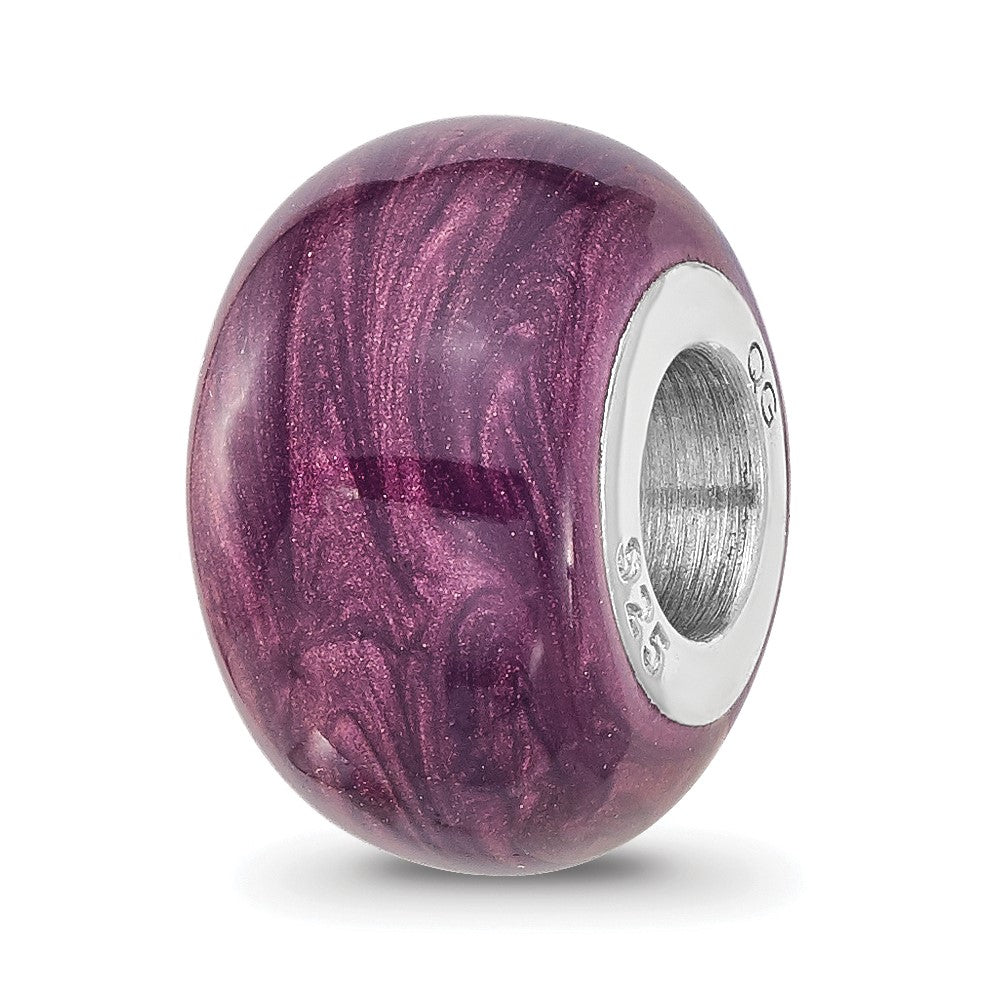Sterling Silver Reflections Rhodium plated Light Purple Shimmer Enamel Bead