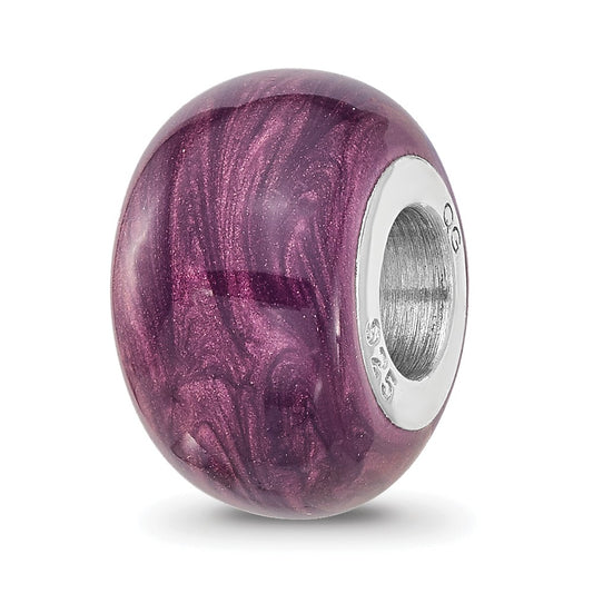 Sterling Silver Reflections Rhodium plated Light Purple Shimmer Enamel Bead