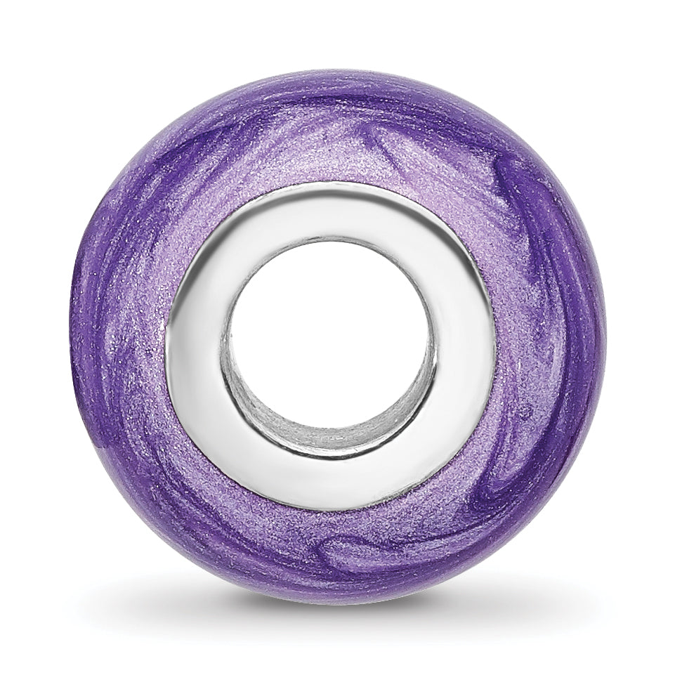 Sterling Silver Reflections Rhodium plated Shimmer Purple Enameled Bead