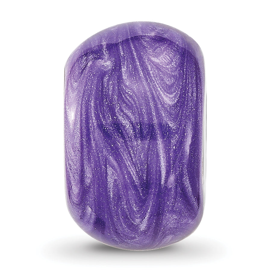 Sterling Silver Reflections Rhodium plated Shimmer Purple Enameled Bead