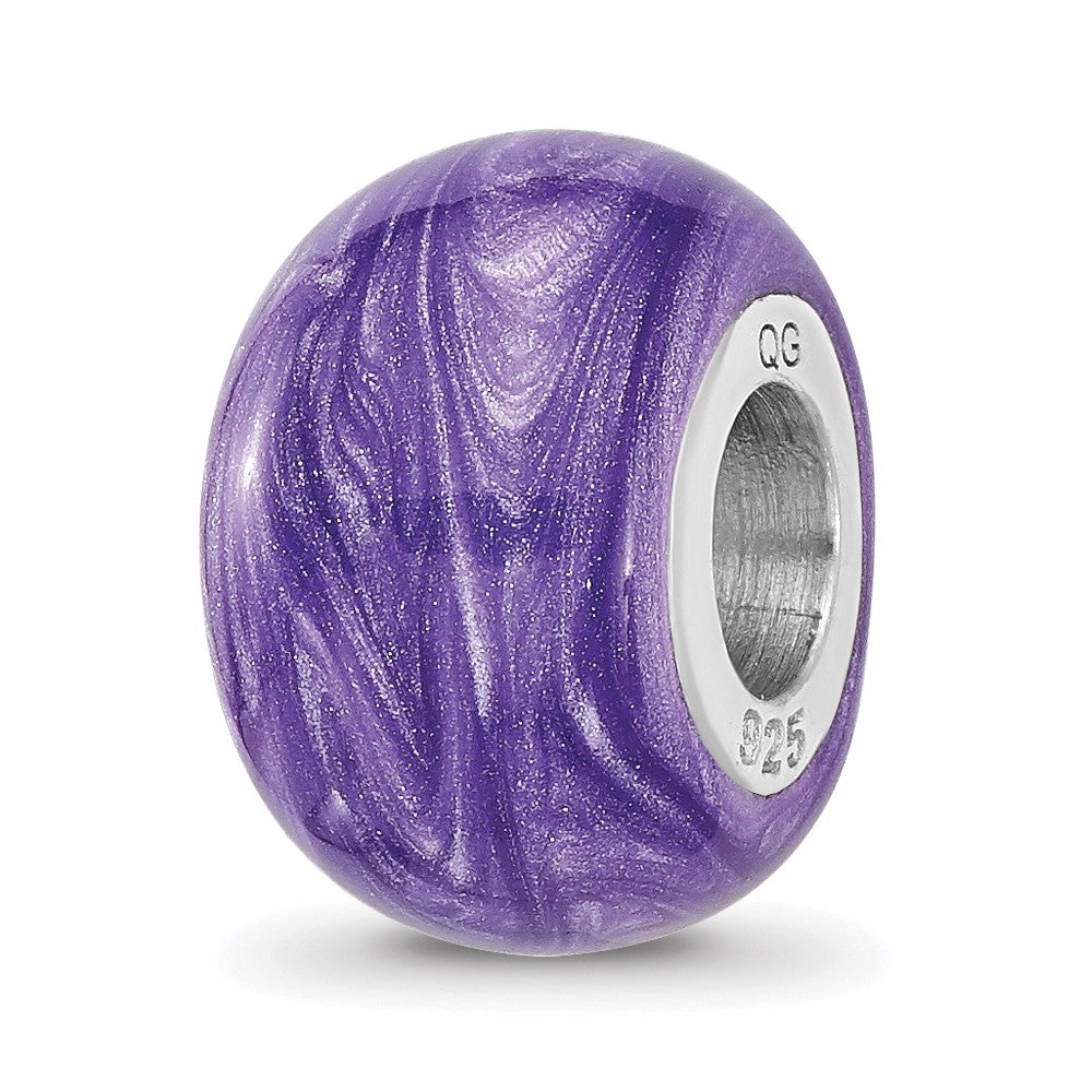 Sterling Silver Reflections Rhodium plated Shimmer Purple Enameled Bead