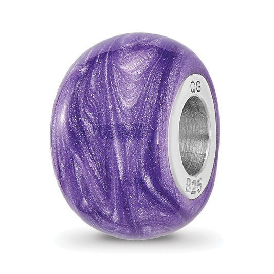 Sterling Silver Reflections Rhodium plated Shimmer Purple Enameled Bead