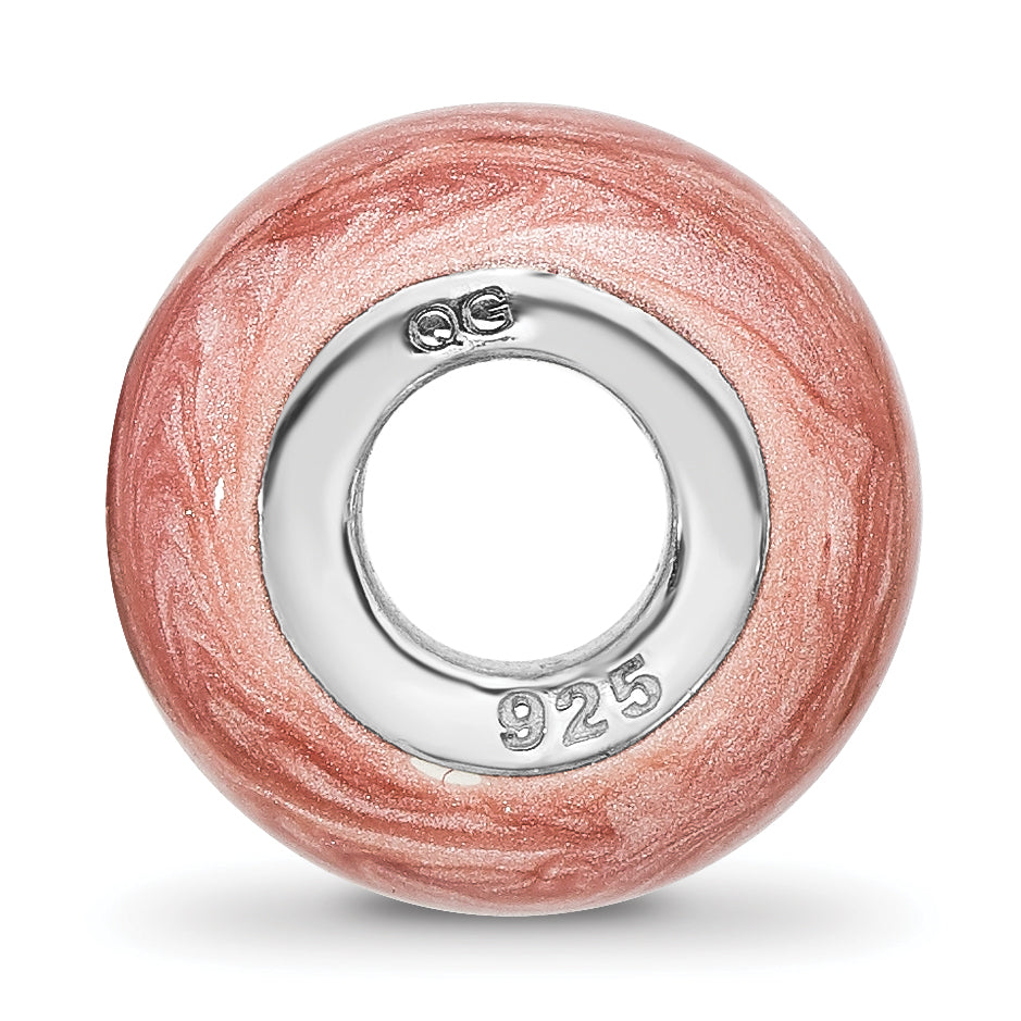 Sterling Silver Reflections Rhodium plated Dark Pink Shimmer Enamel Bead