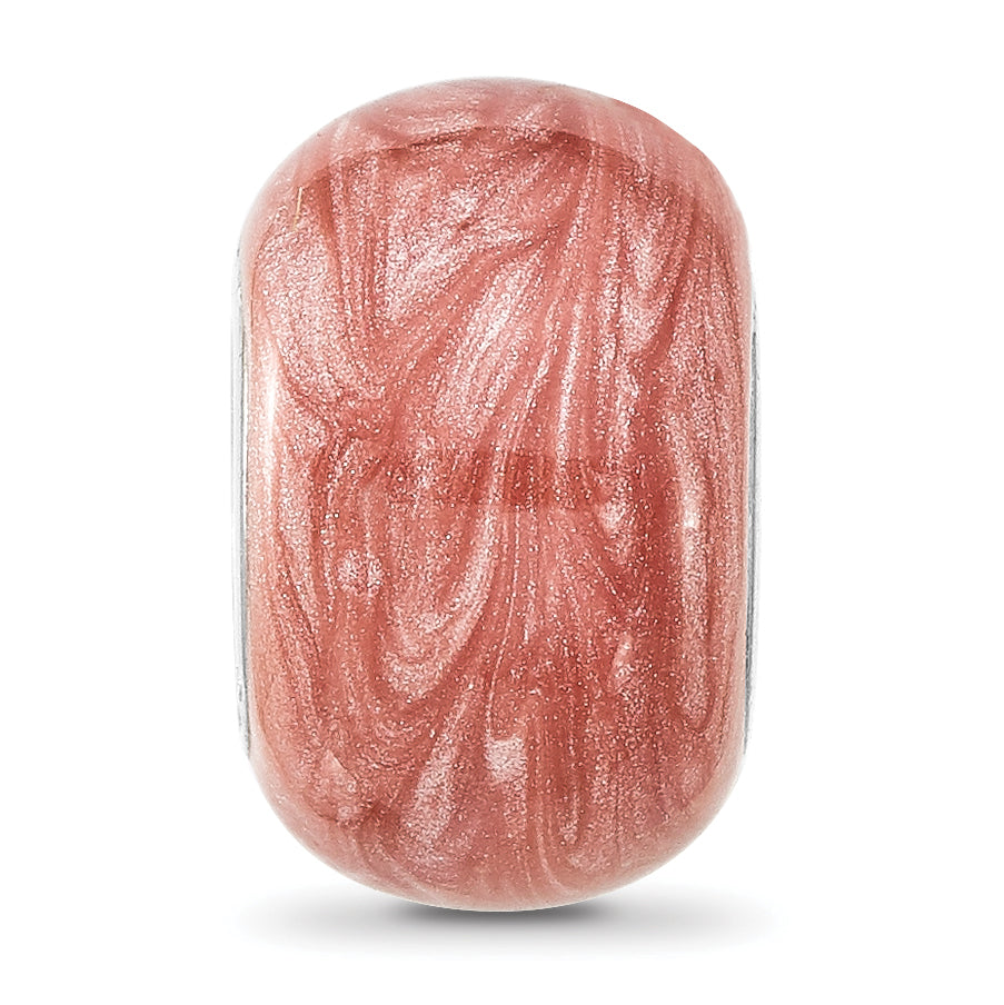 Sterling Silver Reflections Rhodium plated Dark Pink Shimmer Enamel Bead