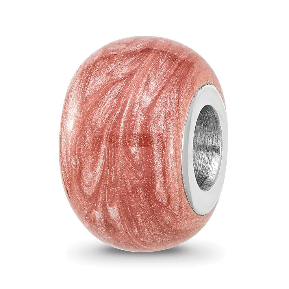 Sterling Silver Reflections Rhodium plated Dark Pink Shimmer Enamel Bead