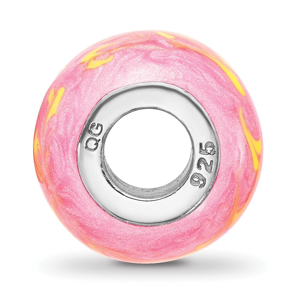 Sterling Silver Reflections Rhodium plated Neon Pink & Orange Enamel Bead