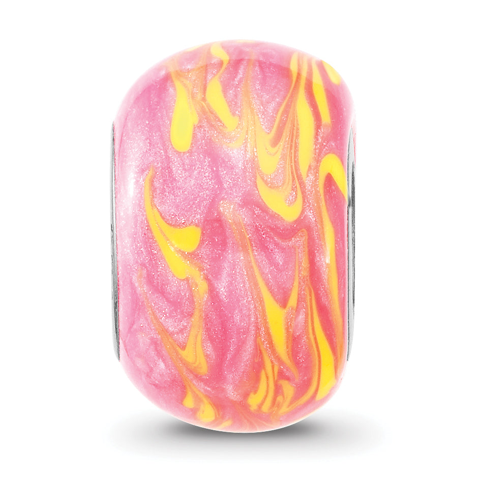 Sterling Silver Reflections Rhodium plated Neon Pink & Orange Enamel Bead