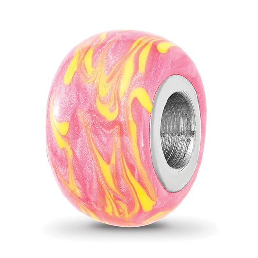 Sterling Silver Reflections Rhodium plated Neon Pink & Orange Enamel Bead