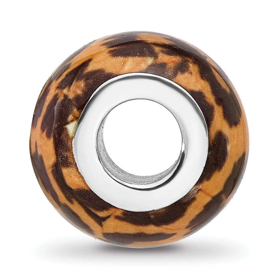 Sterling Silver Reflections Rhodium plated Leopard Foil Enamel Overlay Bead