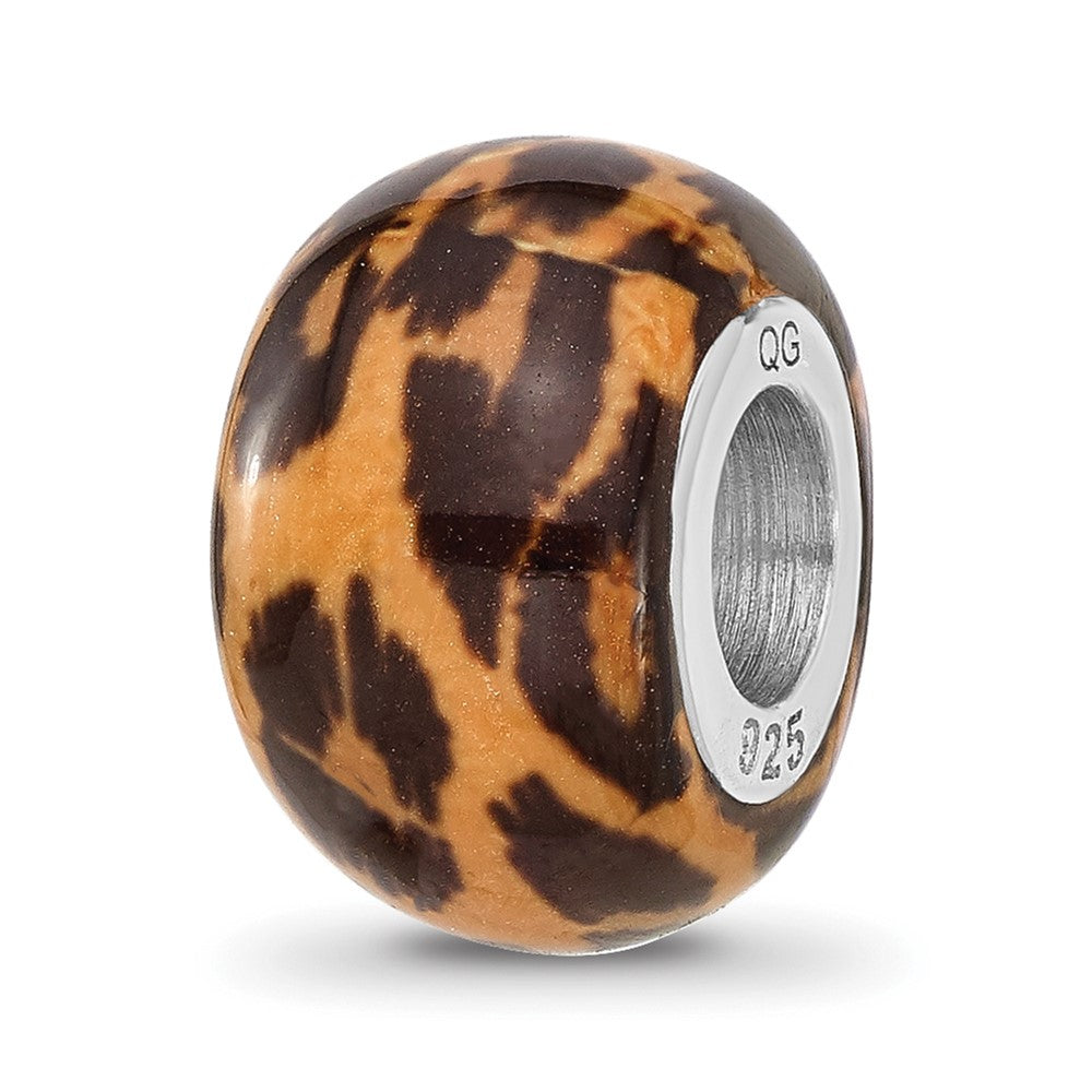 Sterling Silver Reflections Rhodium plated Leopard Foil Enamel Overlay Bead