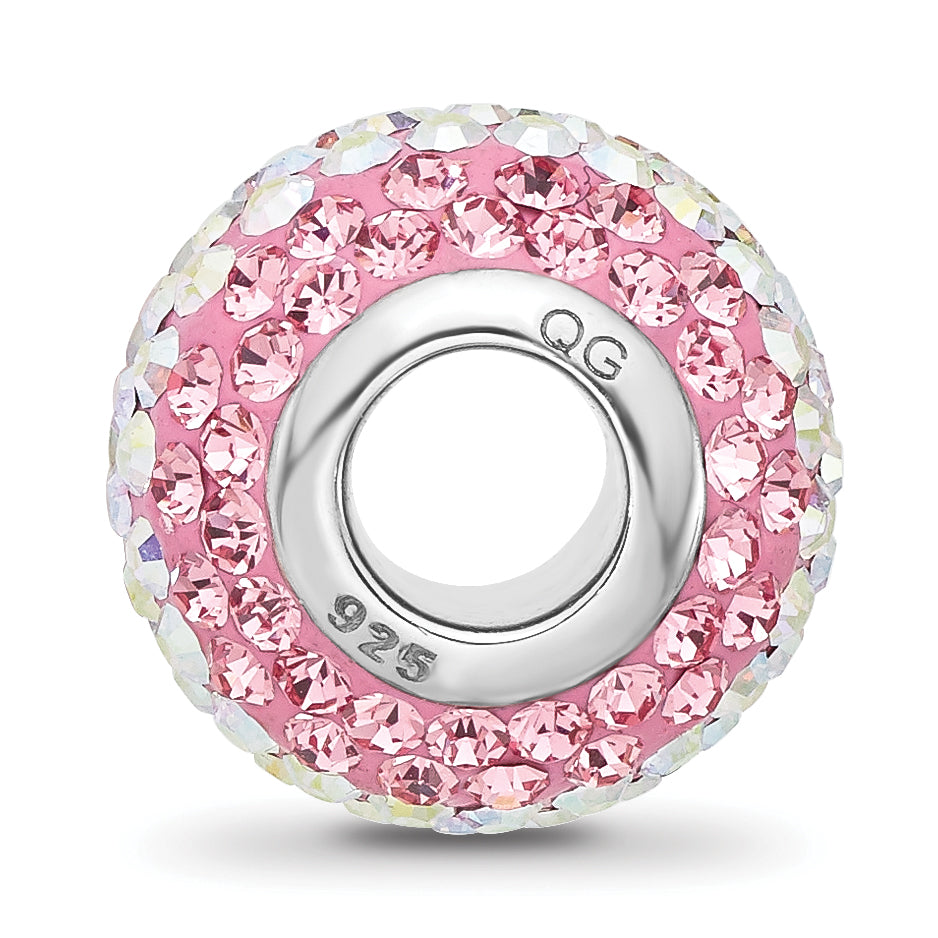 Sterling Silver Reflections Rhodium Plated Pink/Iridecent Preciosa Crystal Bead