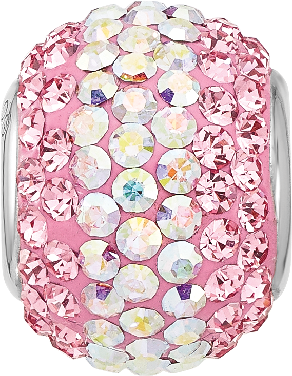 Sterling Silver Reflections Rhodium Plated Pink/Iridecent Preciosa Crystal Bead