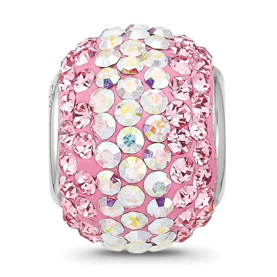Sterling Silver Reflections Rhodium Plated Pink/Iridecent Preciosa Crystal Bead