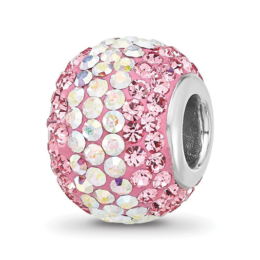 Sterling Silver Reflections Rhodium Plated Pink/Iridecent Preciosa Crystal Bead