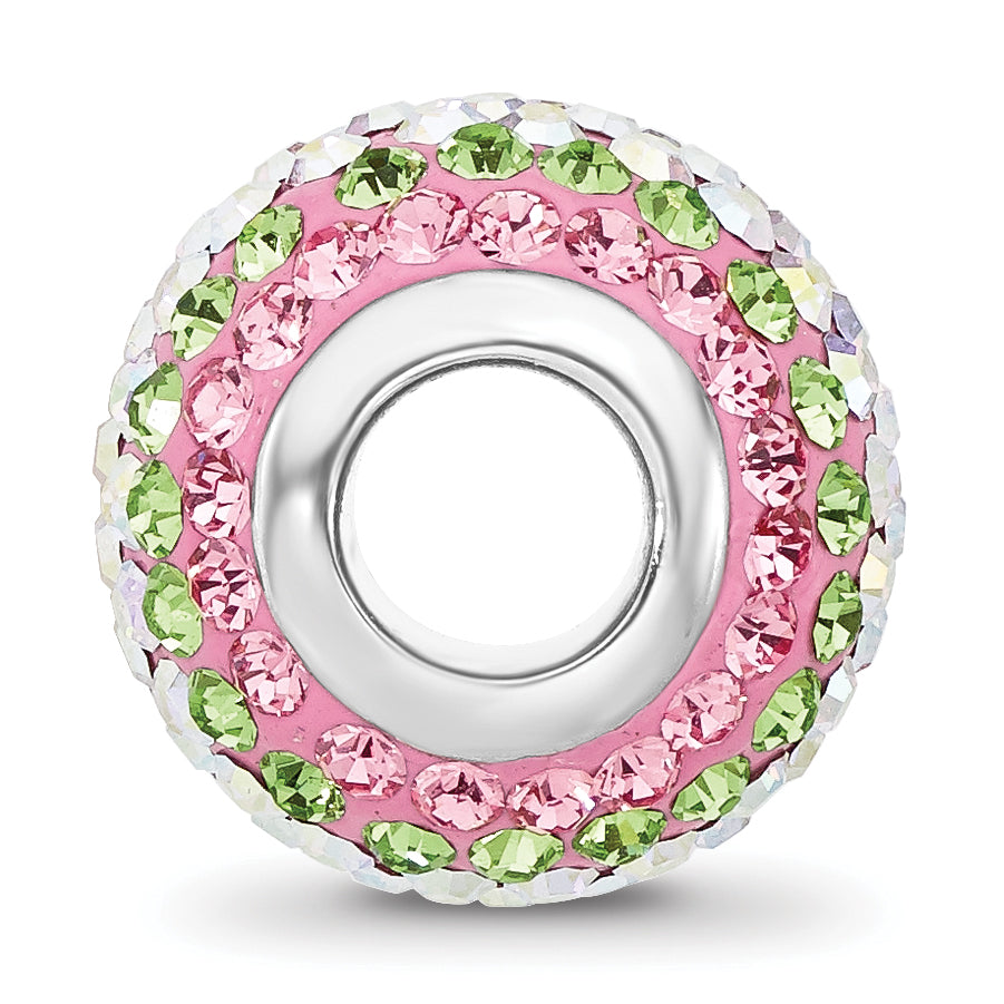 Sterling Silver Reflections Rhodium Plated Pink/Green/Iridecent Preciosa Crystal Beads