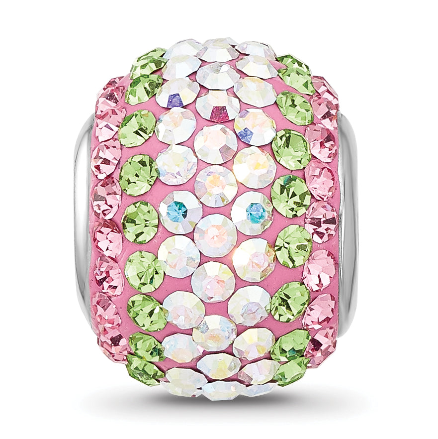 Sterling Silver Reflections Rhodium Plated Pink/Green/Iridecent Preciosa Crystal Beads