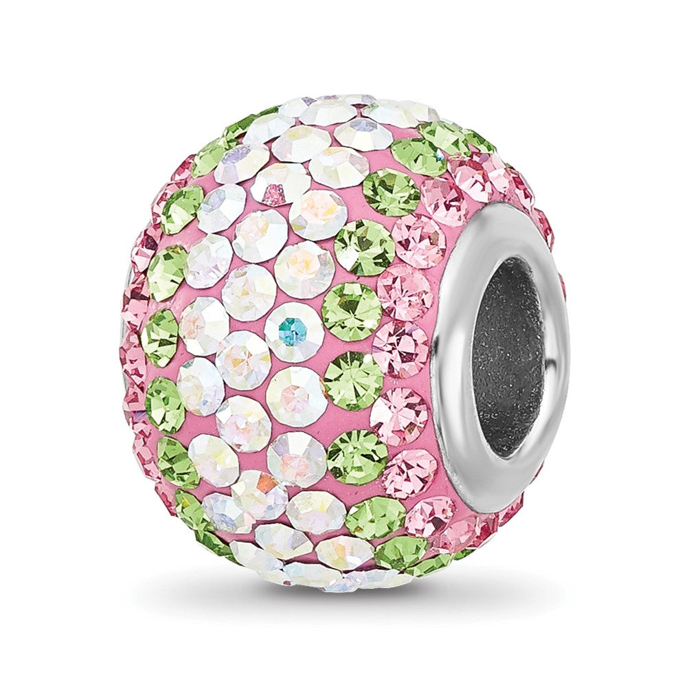 Sterling Silver Reflections Rhodium Plated Pink/Green/Iridecent Preciosa Crystal Beads