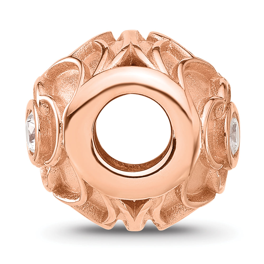 Sterling Silver Reflections Rose Gold plated Cubic Zirconia Floral Rose Bead