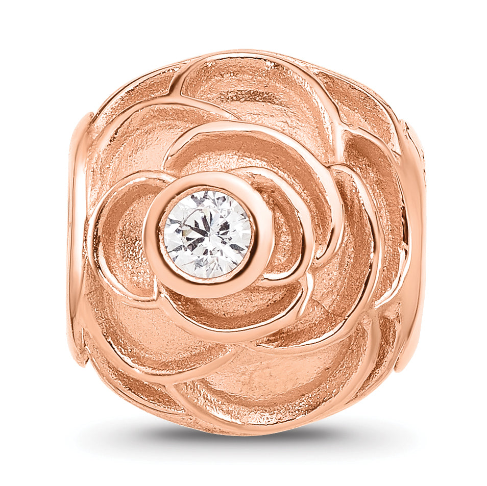 Sterling Silver Reflections Rose Gold plated Cubic Zirconia Floral Rose Bead