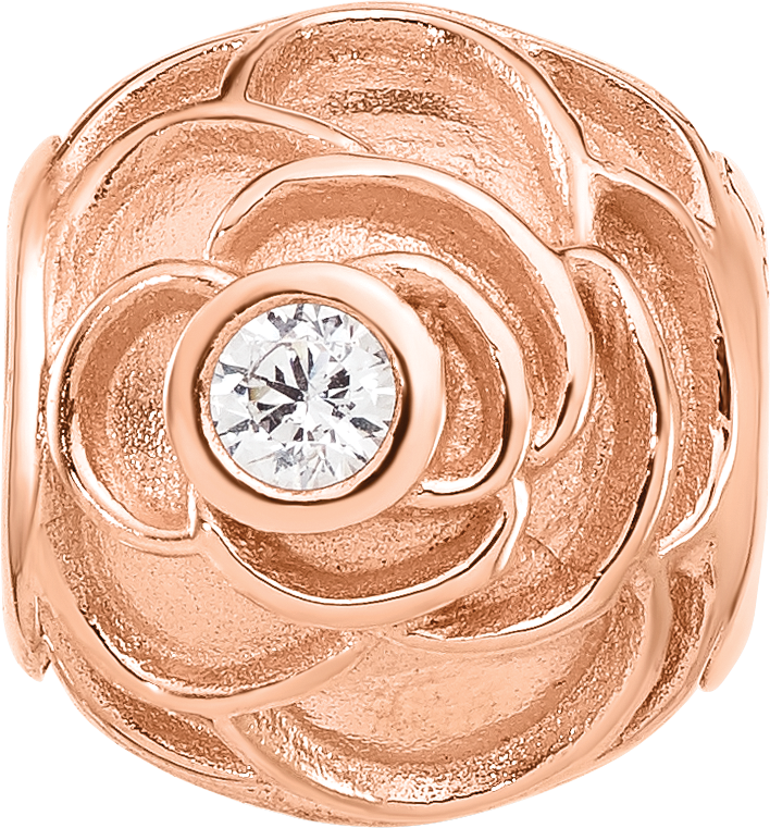 Sterling Silver Reflections Rose Gold plated Cubic Zirconia Floral Rose Bead