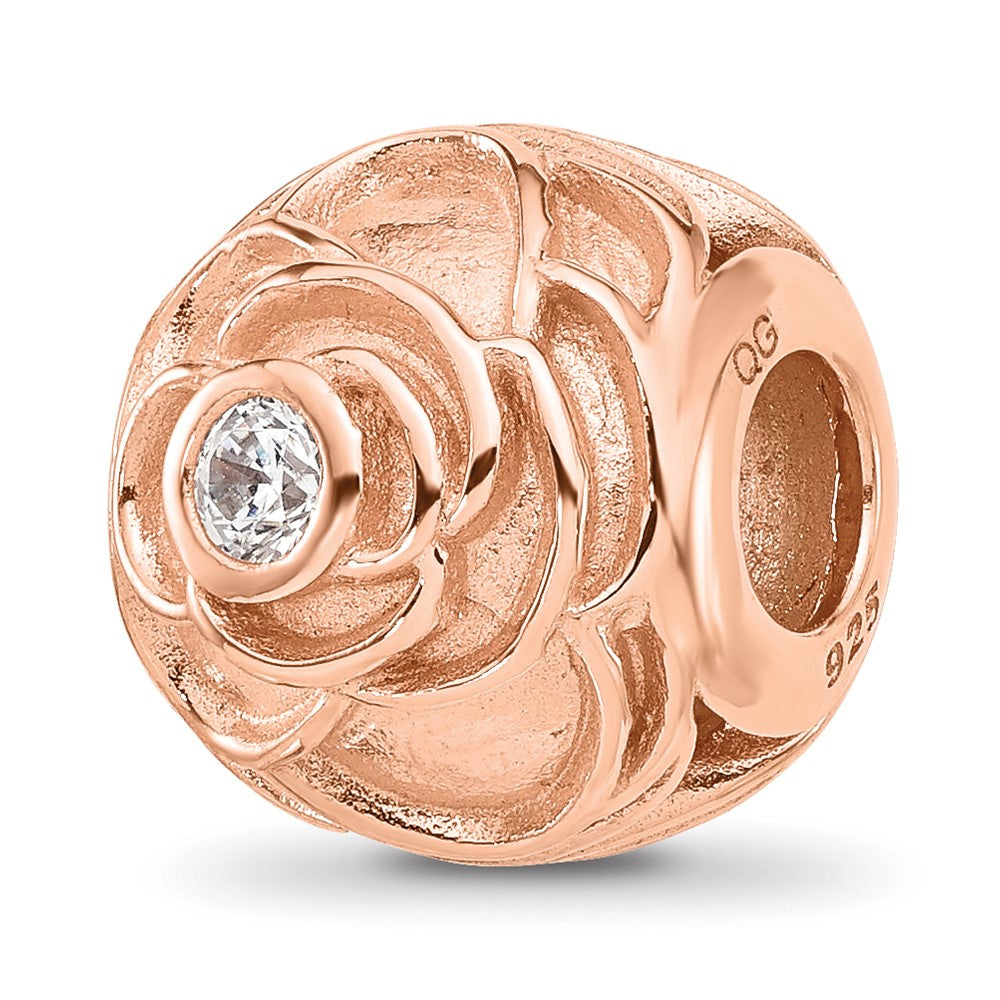 Sterling Silver Reflections Rose Gold plated Cubic Zirconia Floral Rose Bead