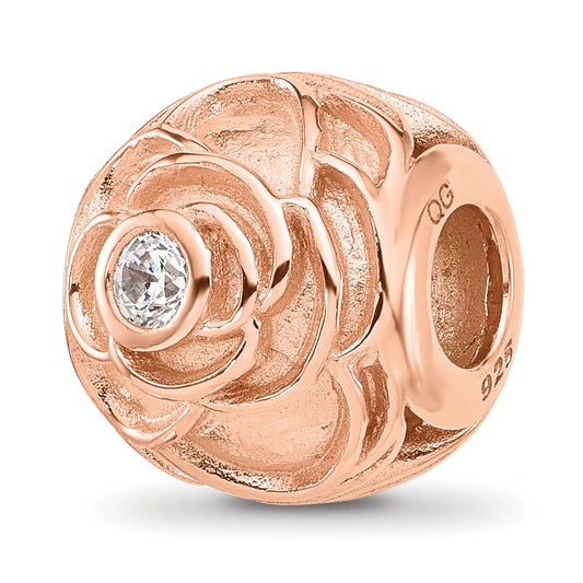 Sterling Silver Reflections Rose Gold plated Cubic Zirconia Floral Rose Bead
