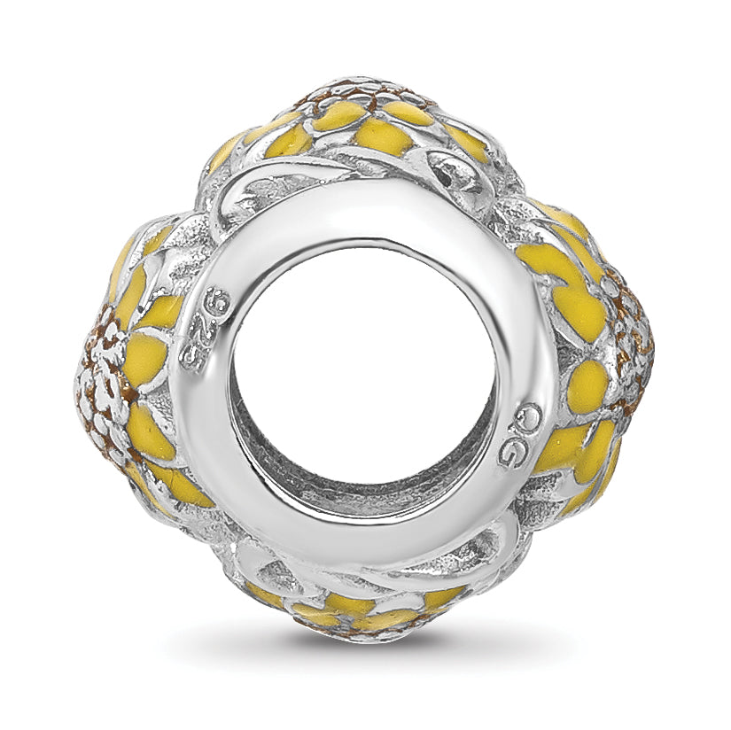 Sterling Silver Reflections Rhodium plated Enameled Sunflowers Bead
