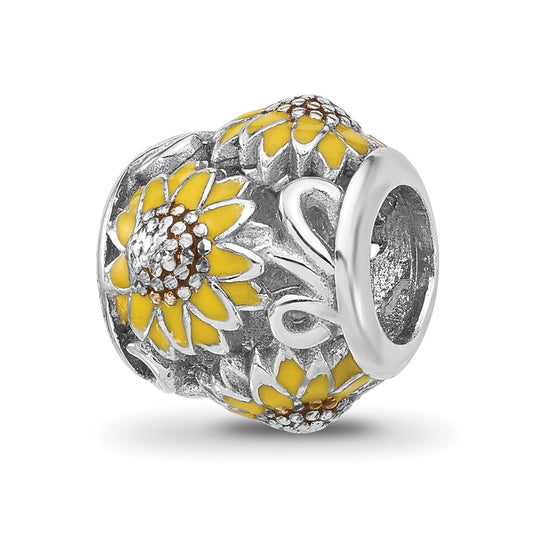 Sterling Silver Reflections Rhodium plated Enameled Sunflowers Bead